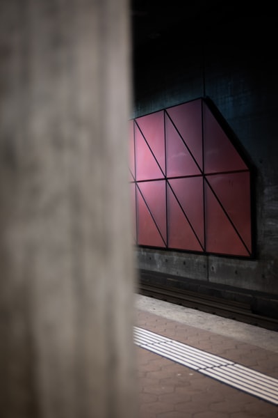 A maroon wooden door
